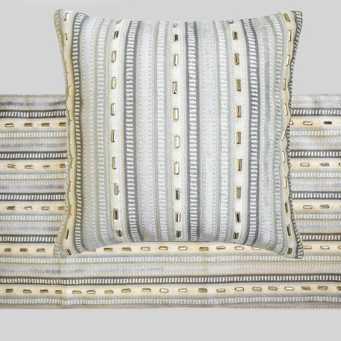 Timeless Stripes - Velvet Gray, Blue Decorative Bed Runner and Pillow Cover