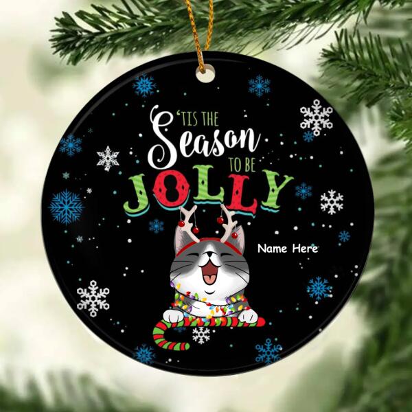 Tis The Season To Be Jolly - Cats On Christmas Candy - Personalized Cat Christmas Ornament