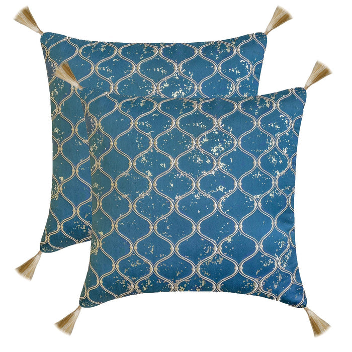 Trellis Shimmer - Blue Jacquard Throw Pillow Cover