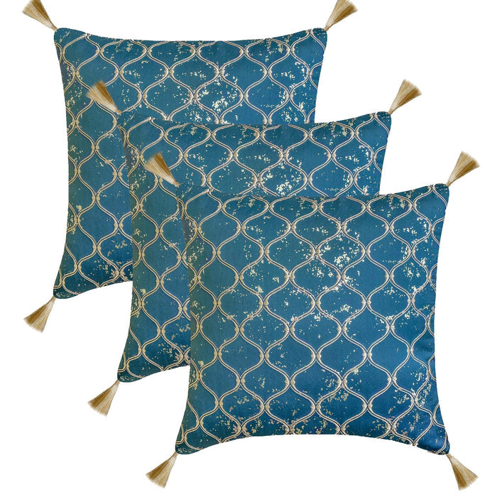 Trellis Shimmer - Blue Jacquard Throw Pillow Cover