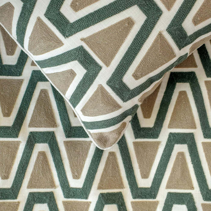 Triad - Cotton Muted Green & Mocha Brown Decorative Bed Runner and Pillow Cover