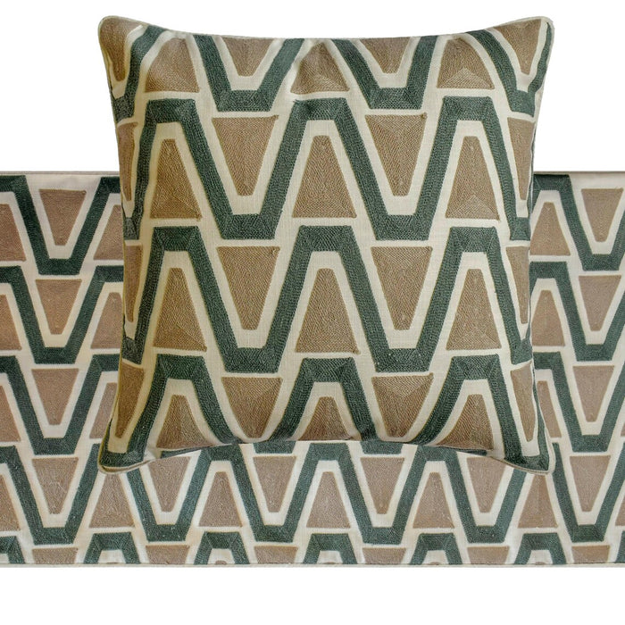 Triad - Cotton Muted Green & Mocha Brown Decorative Bed Runner and Pillow Cover