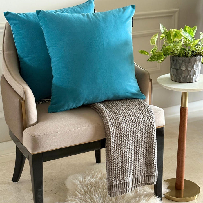 Turquoise Blue Plain Velvet Throw Pillow Cover - Turquoise Velvet