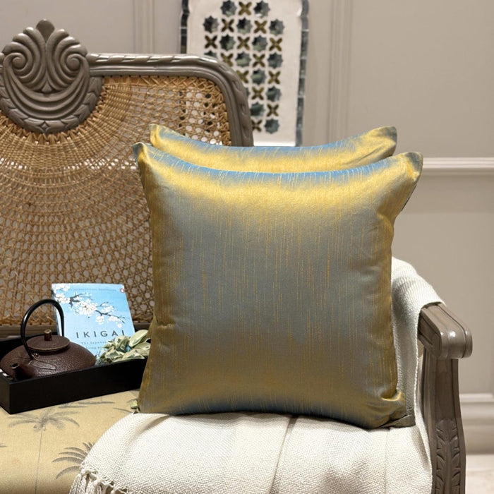 Turquoise Gold Luxury Pack of 2 - Turquoise & Gold Art Silk Throw Pillow Cover