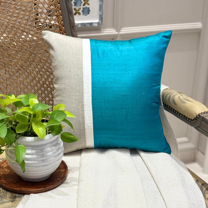 Turquoise Silkastic  - Turquoise  Silk & Linen Throw Pillow Cover