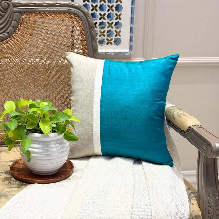 Turquoise Silkastic  - Turquoise  Silk & Linen Throw Pillow Cover