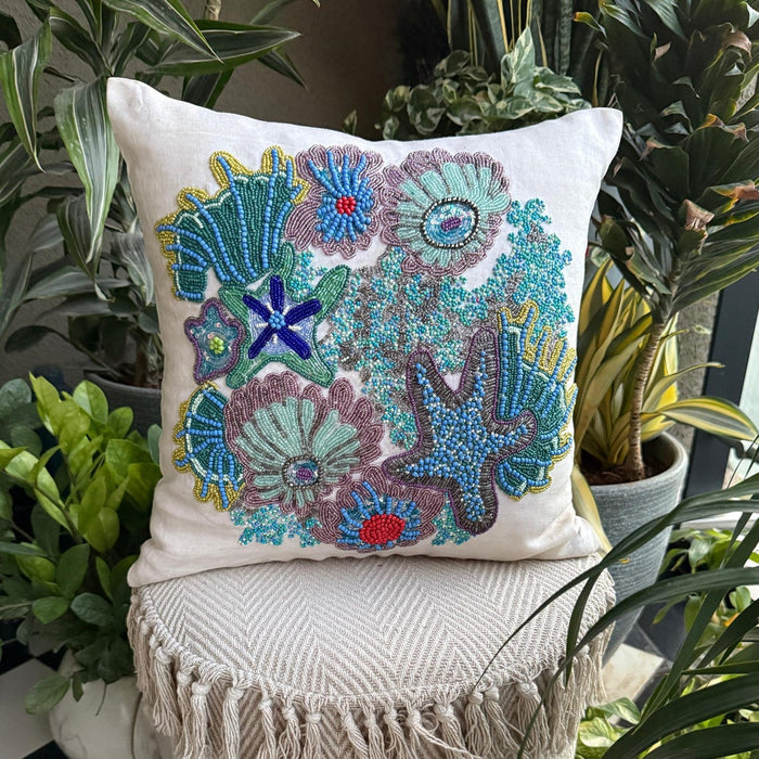Under The Ocean - Blue Cotton Linen Decorative Euro Sham