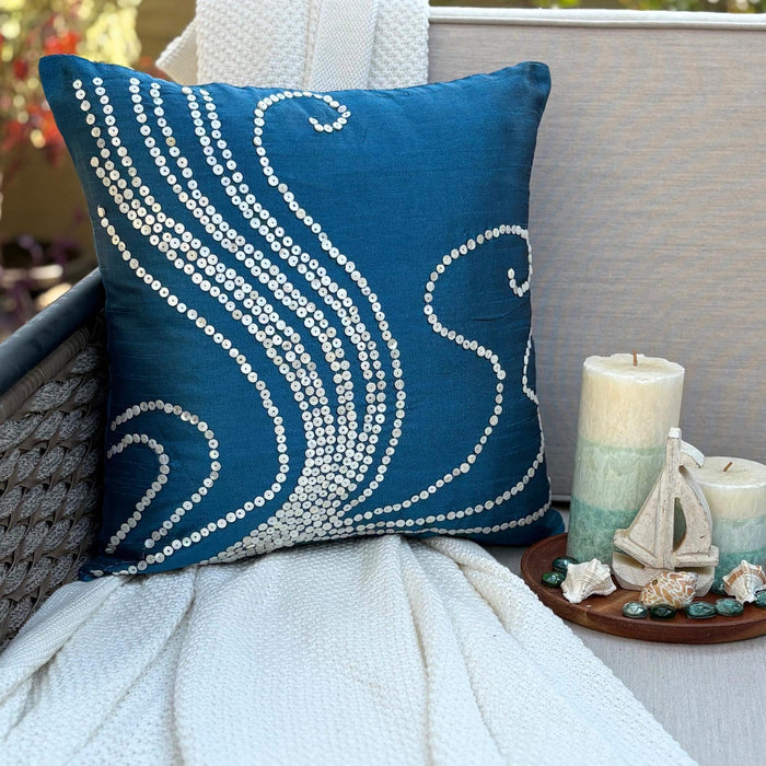 Undersea Magic - Blue Art Silk Decorative Euro Sham