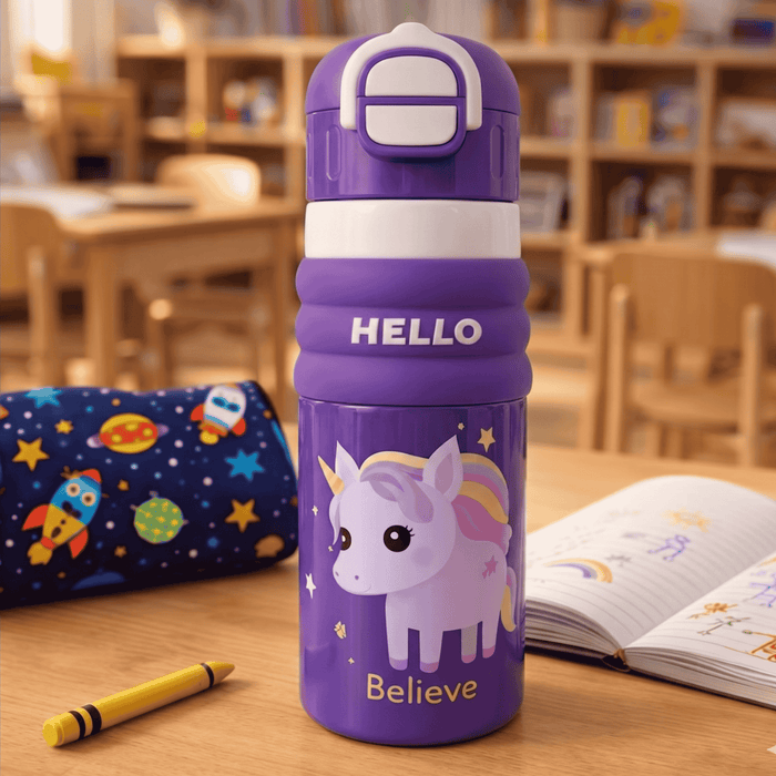 Kids Unicorn Water Bottle by Intaryaa - front view