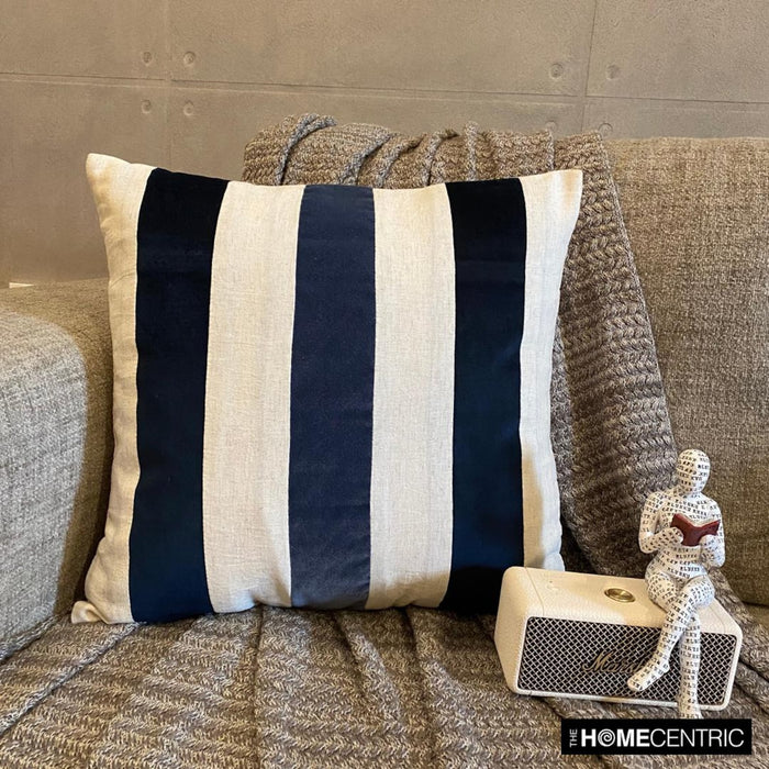 Velvet Band Navy - Navy Velvet & Linen Throw Pillow Cover
