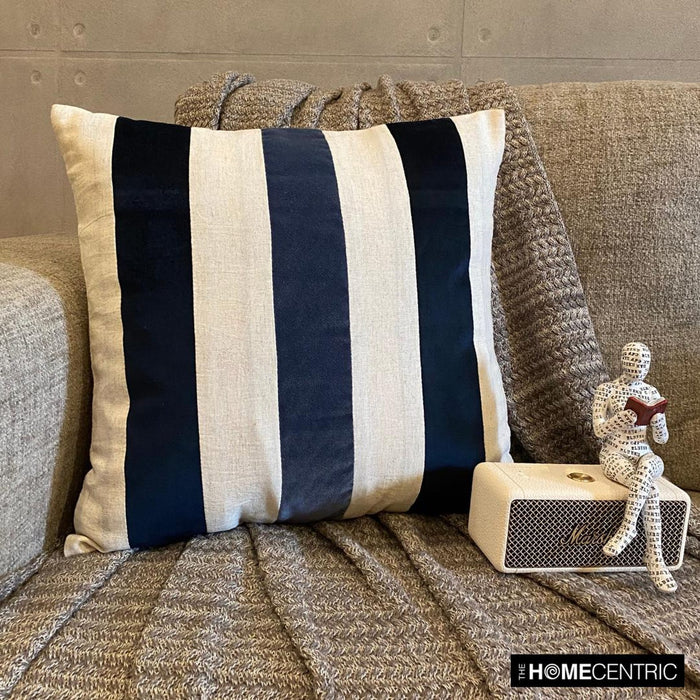 Velvet Band Navy - Navy Velvet & Linen Throw Pillow Cover