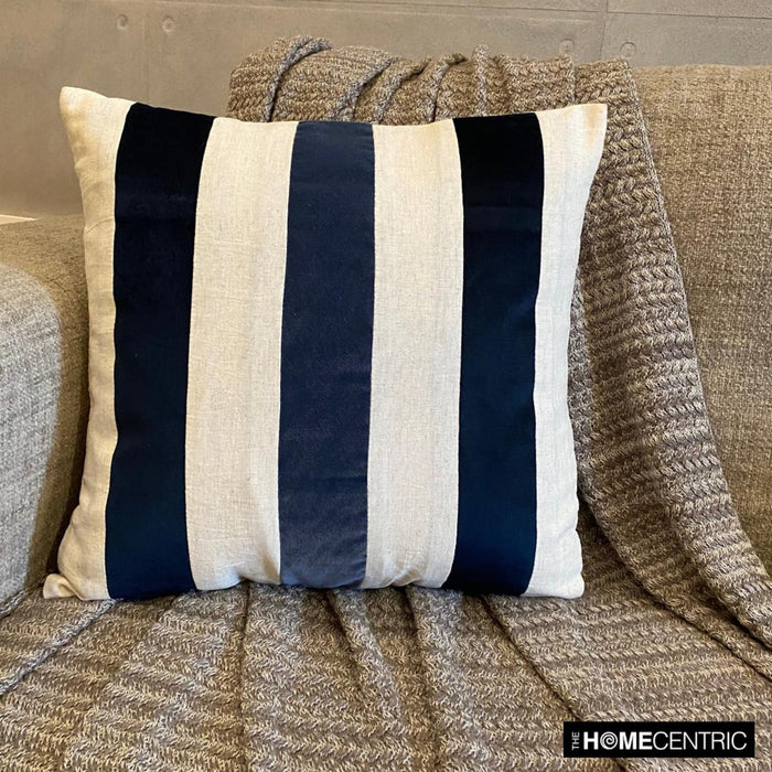 Velvet Band Navy - Navy Velvet & Linen Throw Pillow Cover
