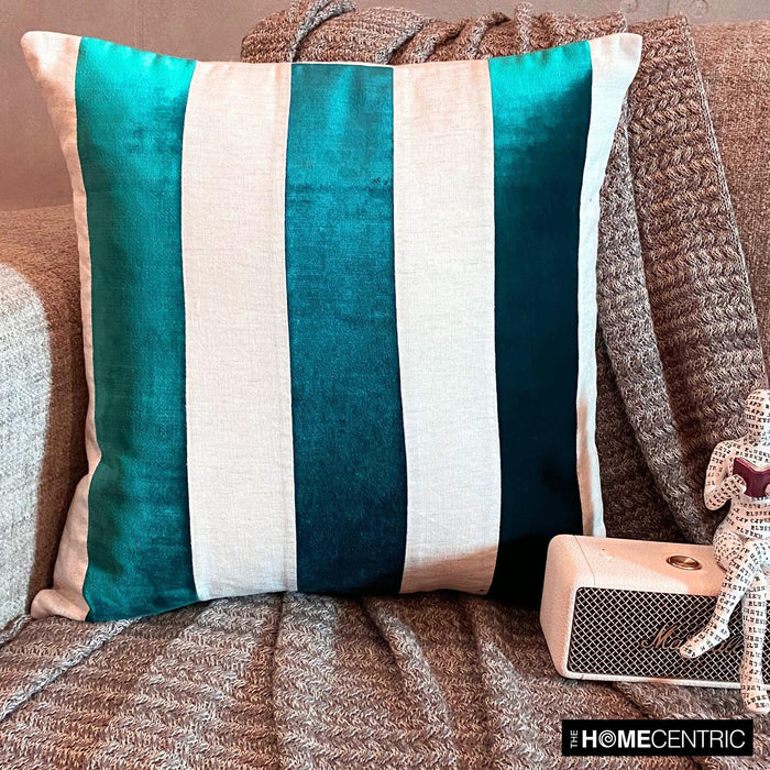 Velvet Band Teal - Teal Blue Velvet Throw Pillow Cover