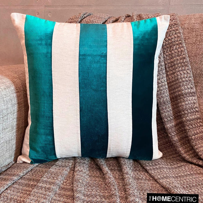 Velvet Band Teal - Teal Blue Velvet Throw Pillow Cover