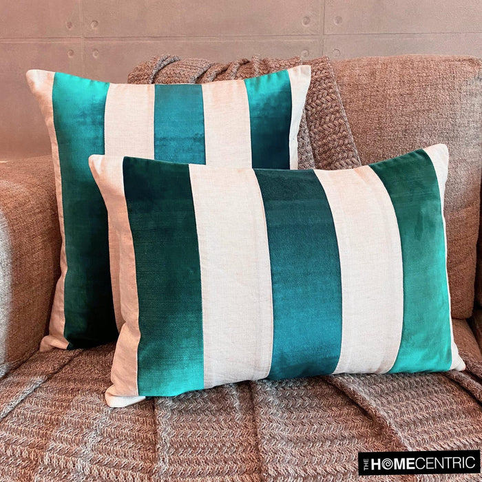 Velvet Band Teal - Teal Blue Velvet Throw Pillow Cover