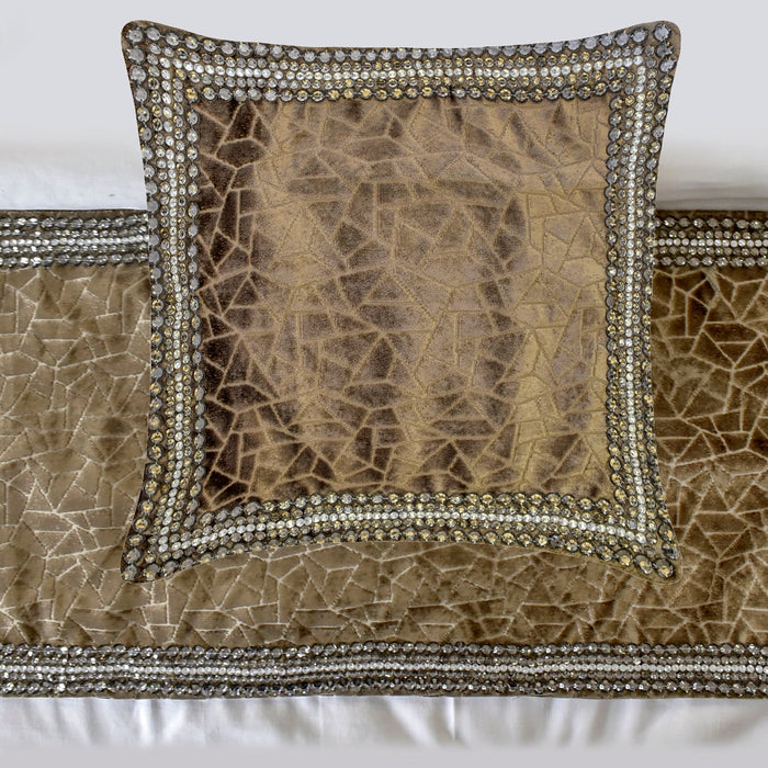 Velvet Fusion - Velvet Brown Decorative Bed Runner and Pillow Cover