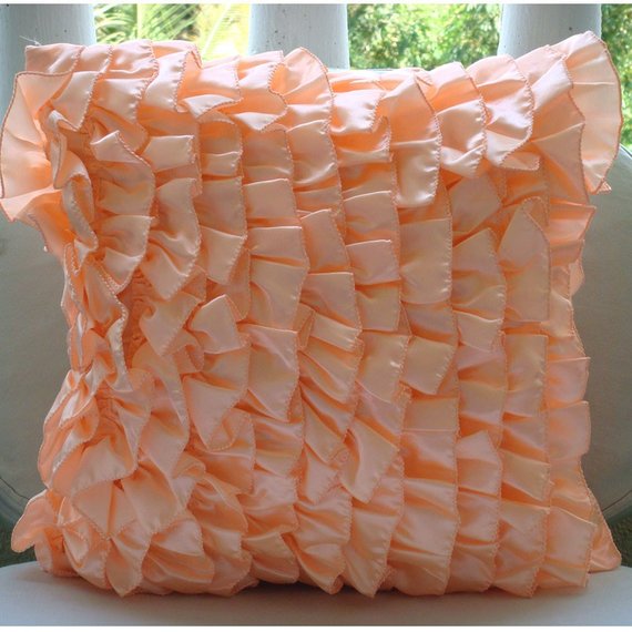 Vintage Peach Sorbet - Peach Satin Throw Pillow Cover
