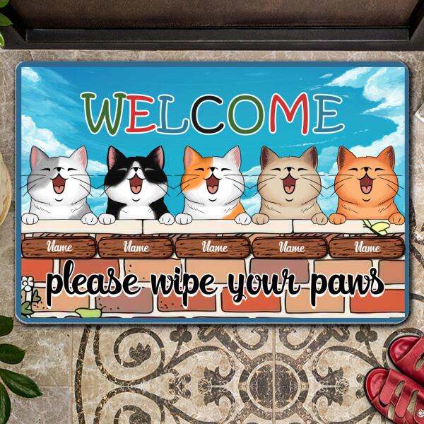 Welcome Please Wipe Your Paws - Cute Cat And Sky - Personalized Cat Doormat