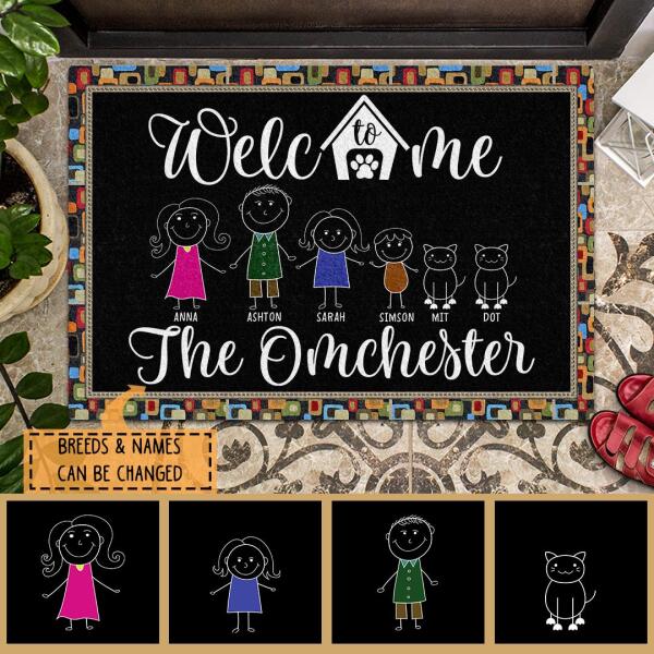 Welcome To Our Home - Black Mat - Personalized Cat Doormat