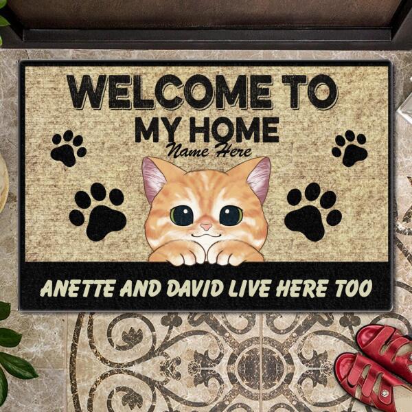 Welcome To Our Home - Cute Peeking Cats - Personalized Cat Doormat