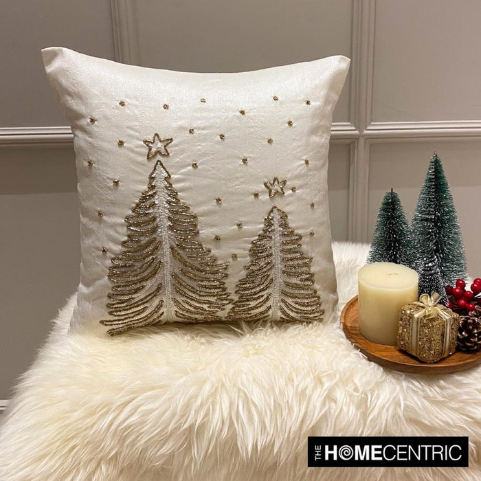 White & Gold Silk Decorative Throw Pillow Cover - Luminous Pine