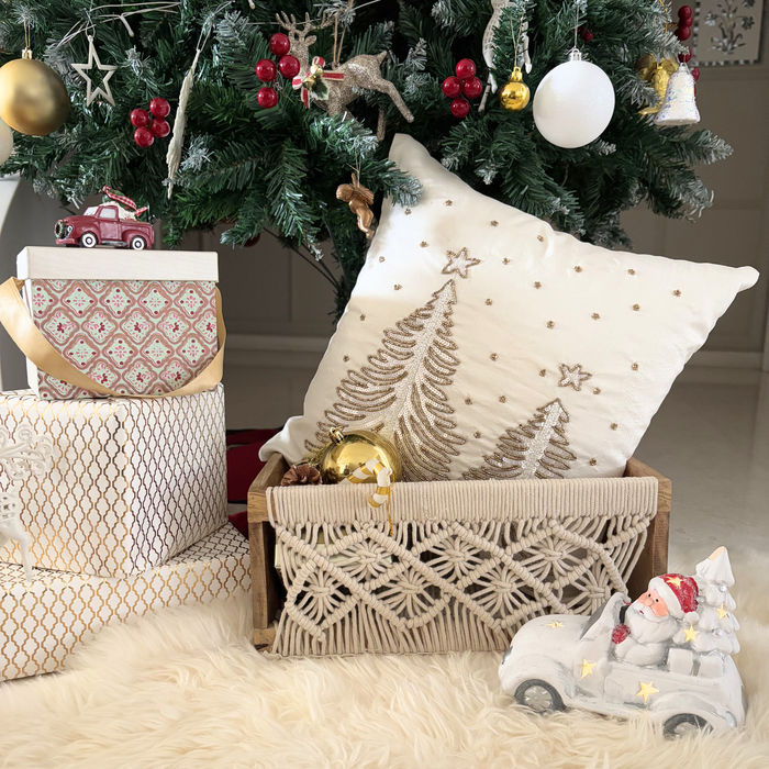 White & Gold Silk Decorative Throw Pillow Cover - Luminous Pine