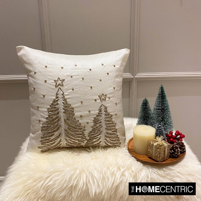 White & Gold Silk Decorative Throw Pillow Cover - Luminous Pine