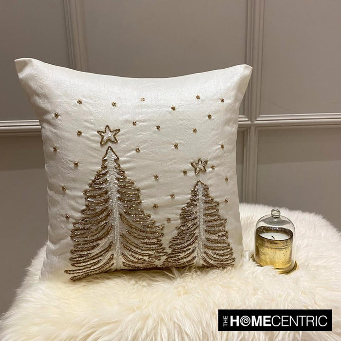White & Gold Silk Decorative Throw Pillow Cover - Luminous Pine