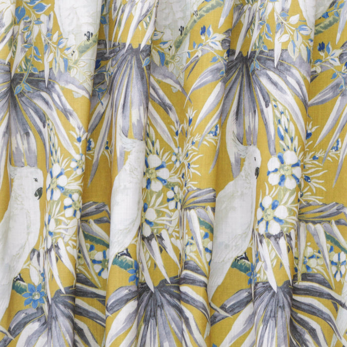 White N Blue Parrots Printed Cotton Curtain Panels