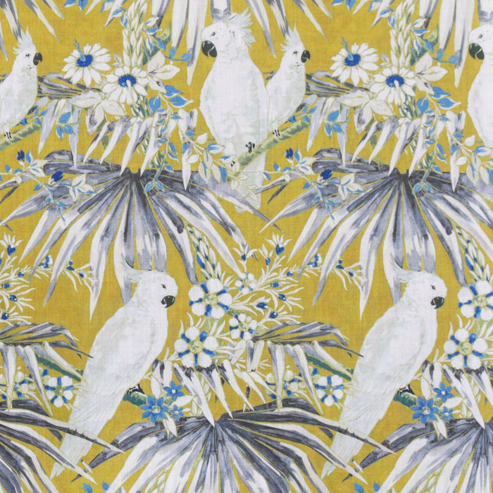 White N Blue Parrots Printed Cotton Curtain Panels