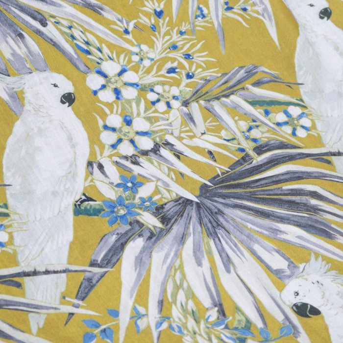 White N Blue Parrots Printed Cotton Curtain Panels