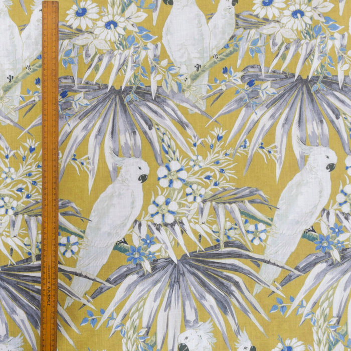 White N Blue Parrots Printed Cotton Curtain Panels
