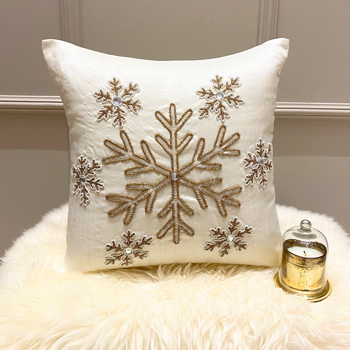White Silk Decorative Throw  Pillow Cover - Dewdrop Flake