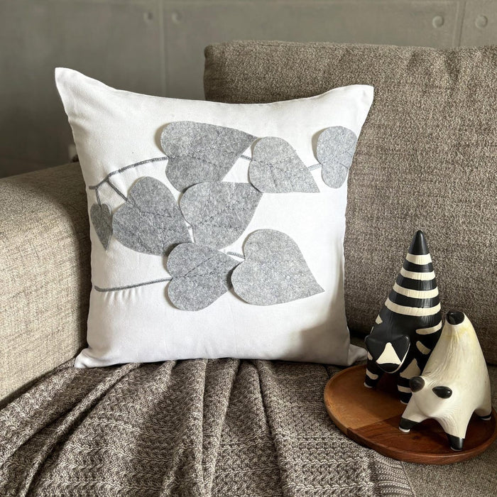 Winter Leaves - White Faux Suede Throw Pillow Cover