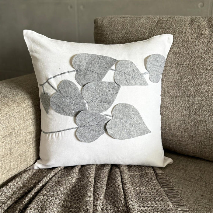 Winter Leaves - White Faux Suede Throw Pillow Cover