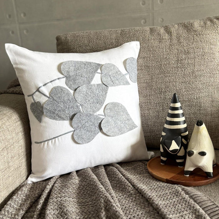 Winter Leaves - White Faux Suede Throw Pillow Cover