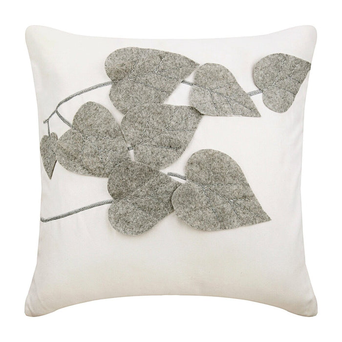Winter Leaves - White Faux Suede Throw Pillow Cover