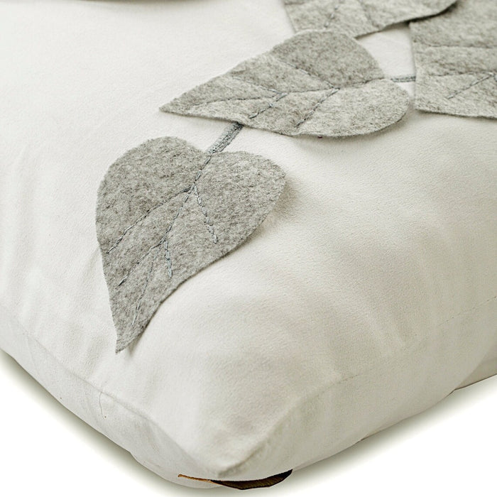 Winter Leaves - White Faux Suede Throw Pillow Cover