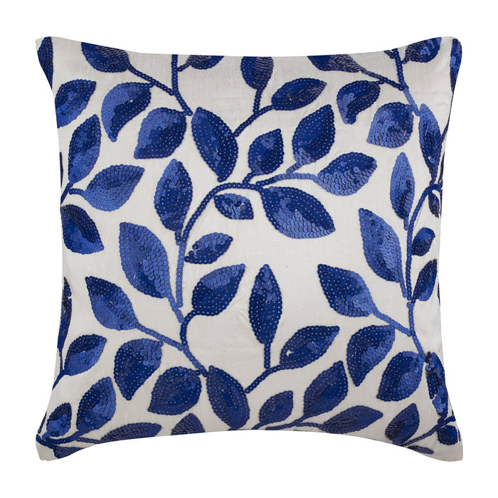 Wintry Blue Leaves Sequins Decorative Euro Sham