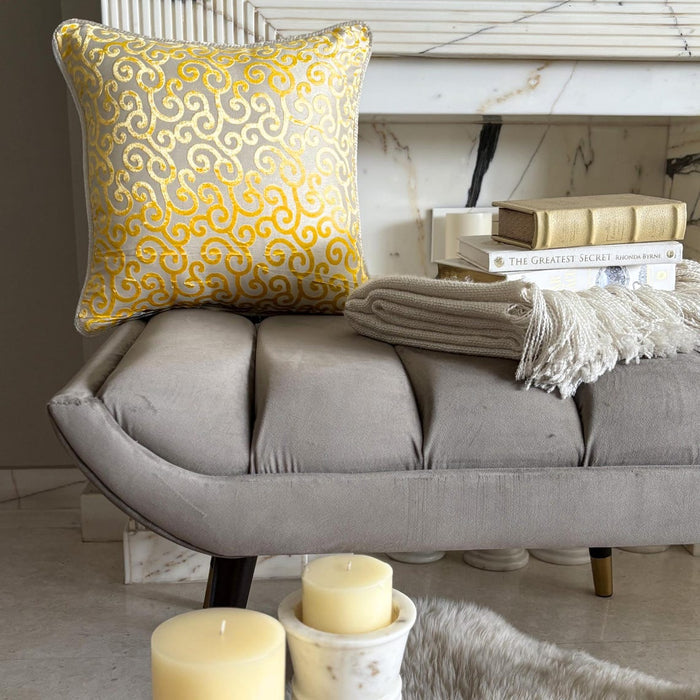 Yellow Scroll All The Way - Mimosa Yellow Burnout Velvet Decorative Euro Sham