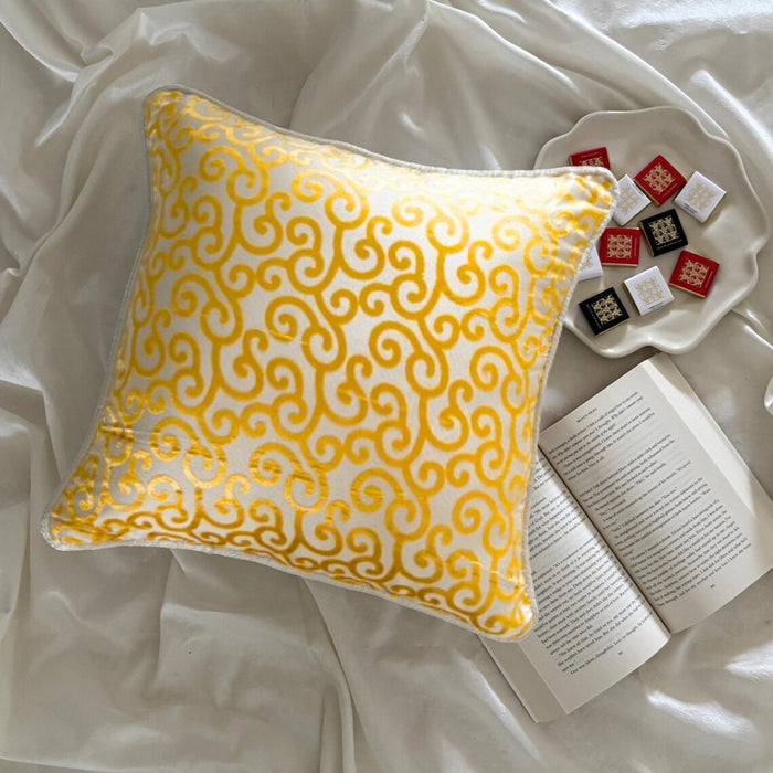 Yellow Scroll All The Way - Mimosa Yellow Burnout Velvet Decorative Euro Sham