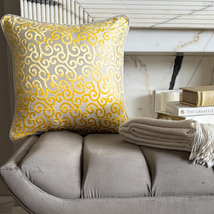 Yellow Scroll All The Way - Mimosa Yellow Burnout Velvet Decorative Euro Sham