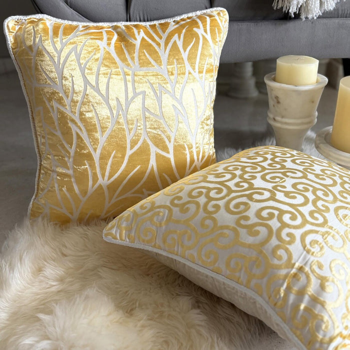 Yellow Scroll All The Way - Mimosa Yellow Burnout Velvet Decorative Euro Sham