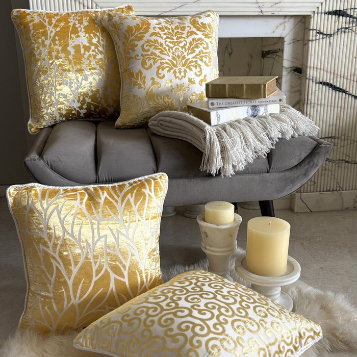 Yellow Scroll All The Way - Mimosa Yellow Burnout Velvet Decorative Euro Sham