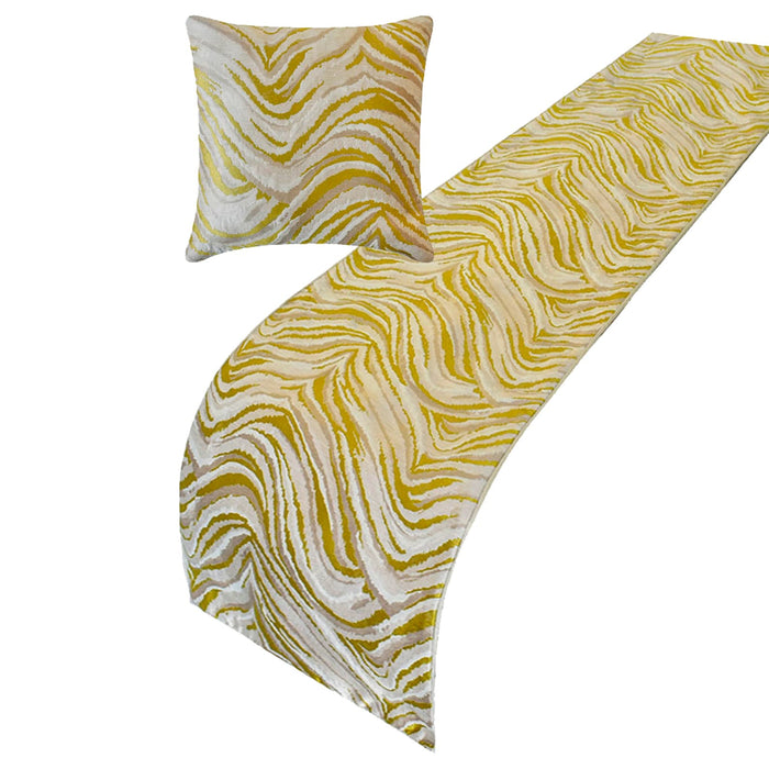 Yellow Whirls - Jacquard Yellow & Grey Decorative Bed Runner and Pillow Cover
